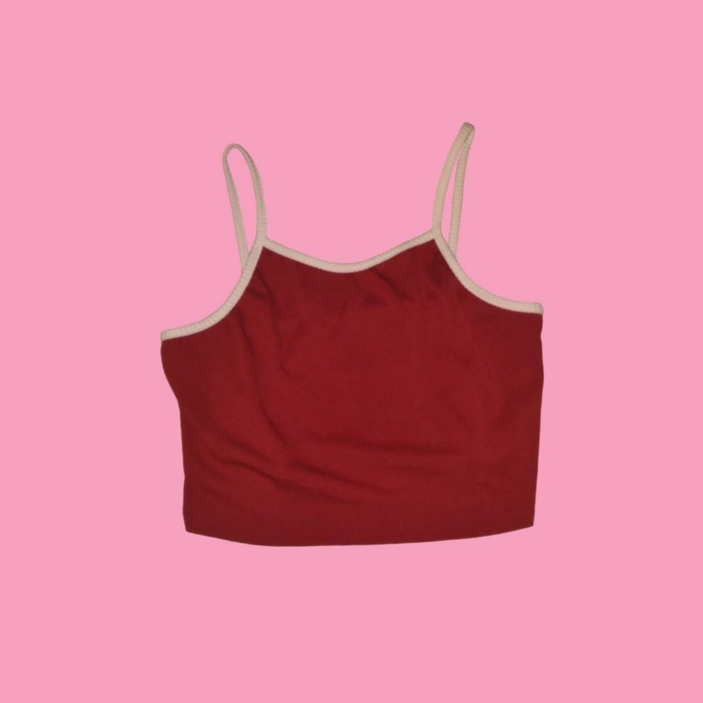 red ribbed spaghetti strap crop top with white accent from romwe size large